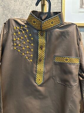 Boys brown Blue Focha Embroidered Salwar Kameez